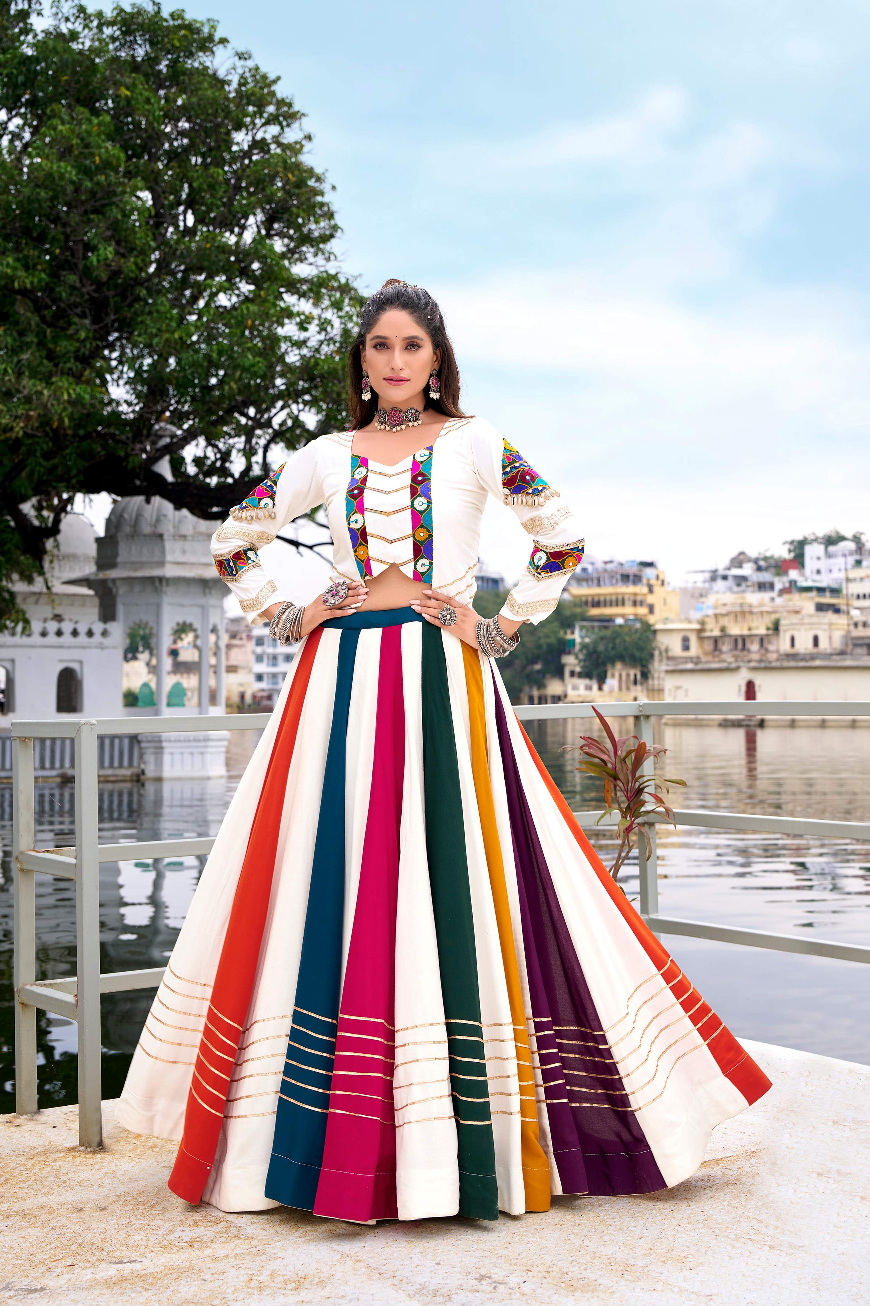 Lorenvalley Fashion White Pure Rayon Gota Patti Lace Touch Up Lehenga Choli