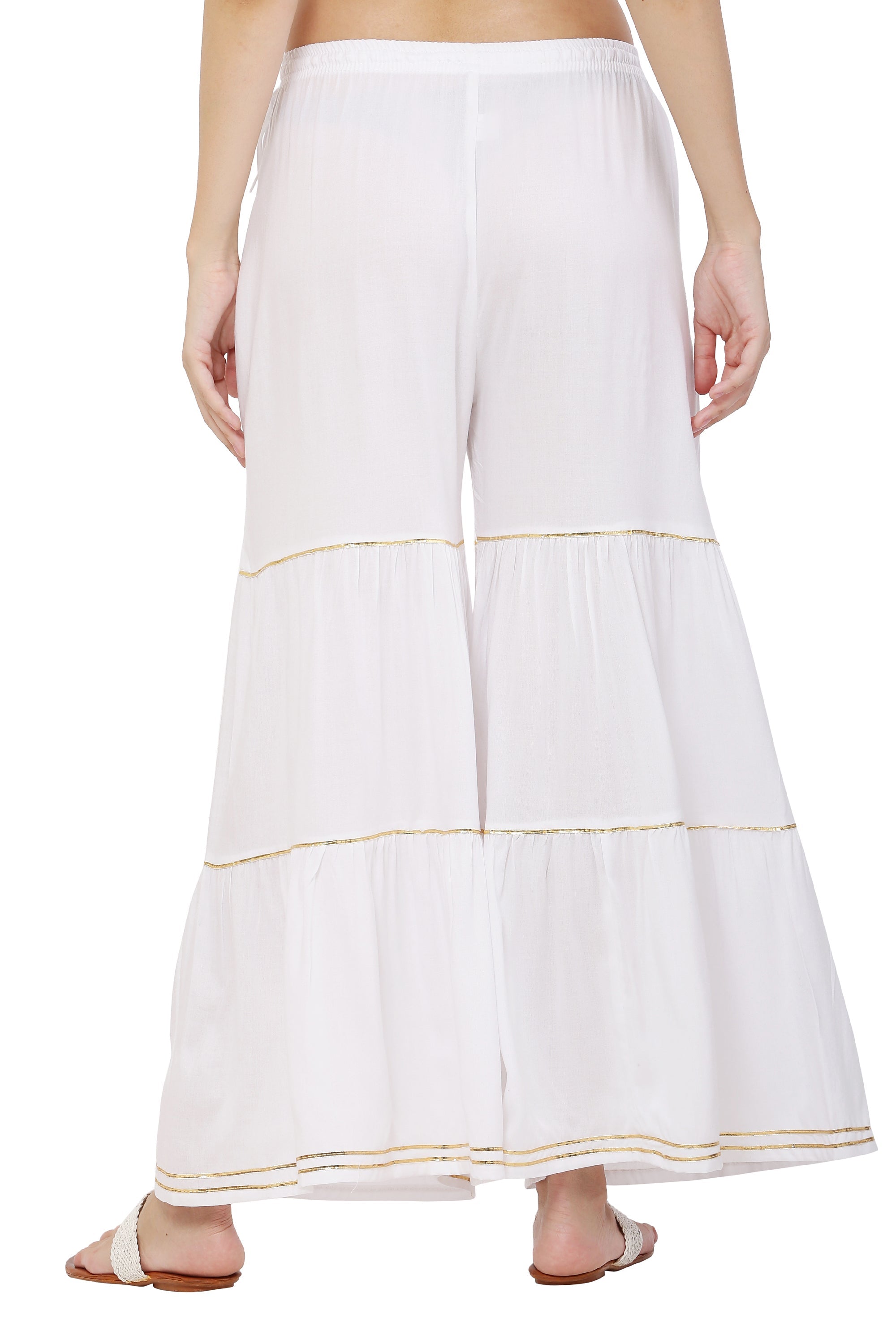 PAVONINE White Color 3-Panels Golden Gota Flared Sharara For Women