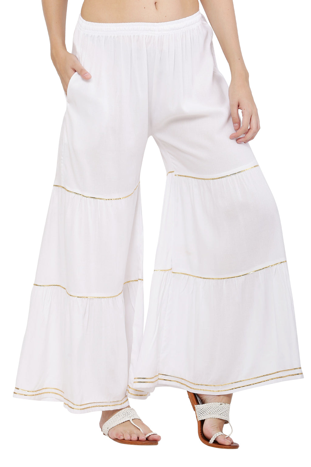 PAVONINE White Color 3-Panels Golden Gota Flared Sharara For Women