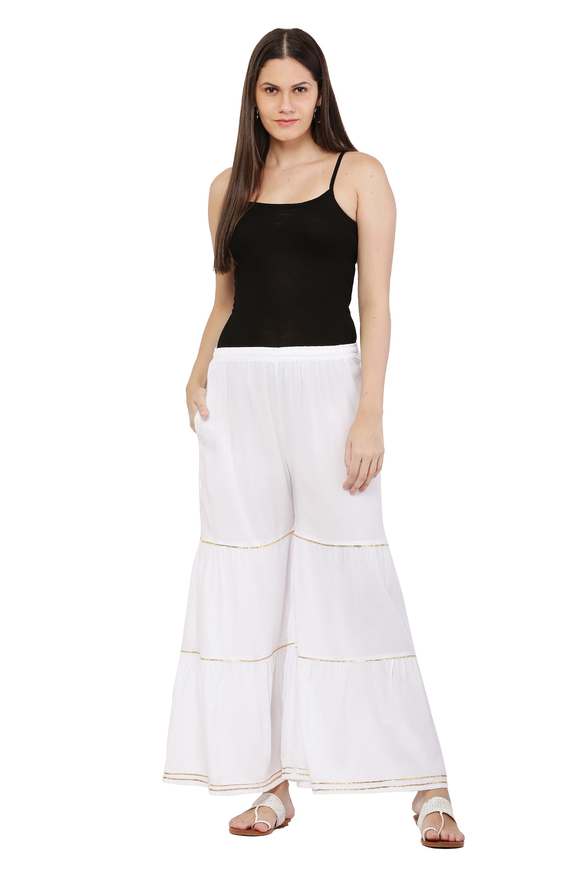 PAVONINE White Color 3-Panels Golden Gota Flared Sharara For Women