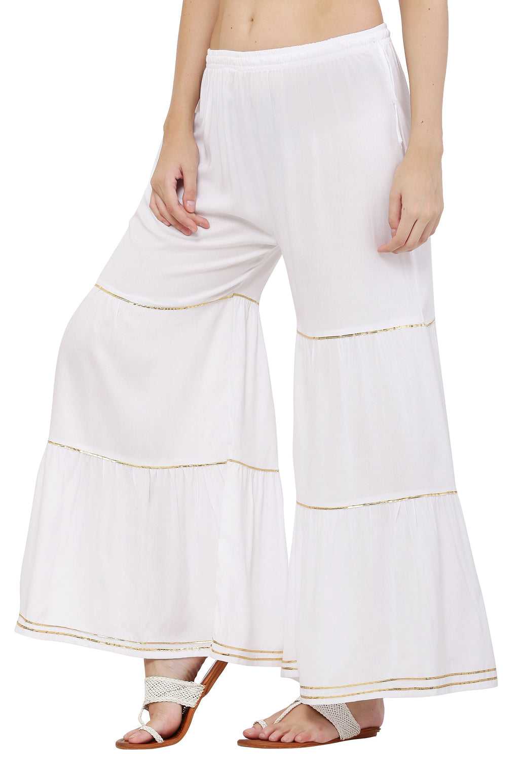 PAVONINE White Color 3-Panels Golden Gota Flared Sharara For Women