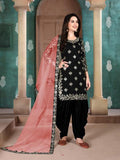 Myra Black Art Silk Embroidered Patiyala Suit