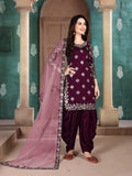 Myra Wine Art Silk Embroidered Patiala Suit