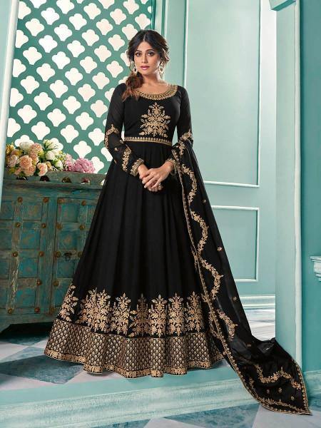 Myra Black Embroidered Real Georgette Anarkali Suit