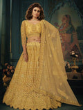 Myra Beautiful Mustard Yellow Heavy Embroidered Net Bridal Lehenga