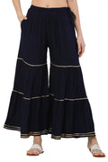 PAVONINE Navy Blue Color 3-Panels Golden Gota Flared Sharara For Women