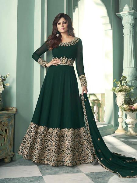 Myra Green and Gold Georgette Embroidered Anarkali Suit