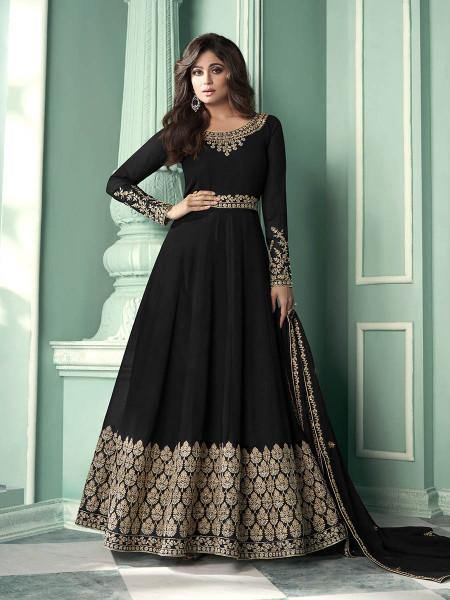 Myra Black and Gold Georgette Embroidered Anarkali Suit