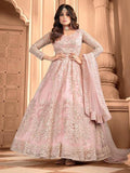 Myra Light Pink Butterfly Net Embroidered Anarkali Suit