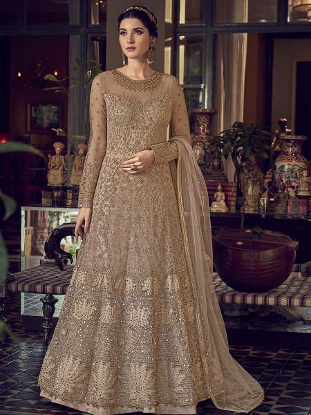 Myra Golden Cream Embroidered Butterfly Net Anarkali Suit