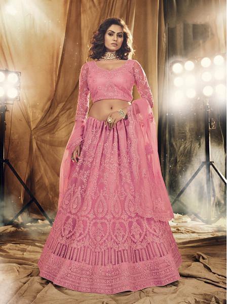 Myra Beautiful Dusty Pink Heavy Embroidered Net Bridal Lehenga