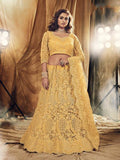 Myra Mustard Yellow Heavy Embroidered Net Bridal Lehenga