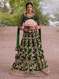 Myra Green Heavy Embroidered Velvet Bridal Lehenga