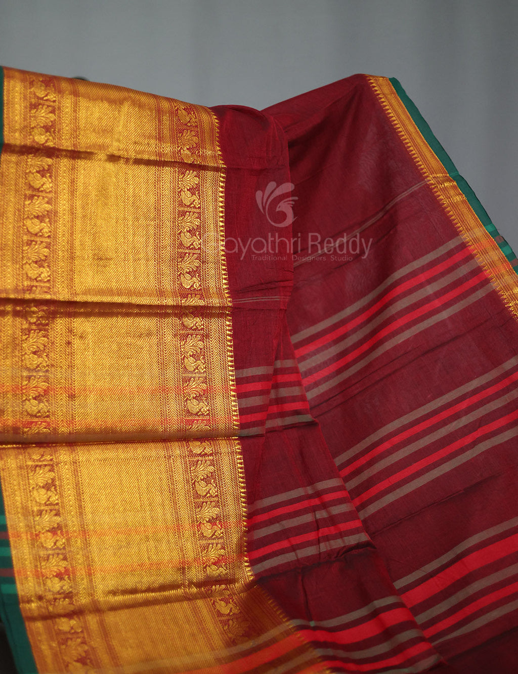 Kalanetha Maroon With Zari Kanchi Style Pure Narayanpet Cotton Saree By Gayathri Reddy Designer Studio