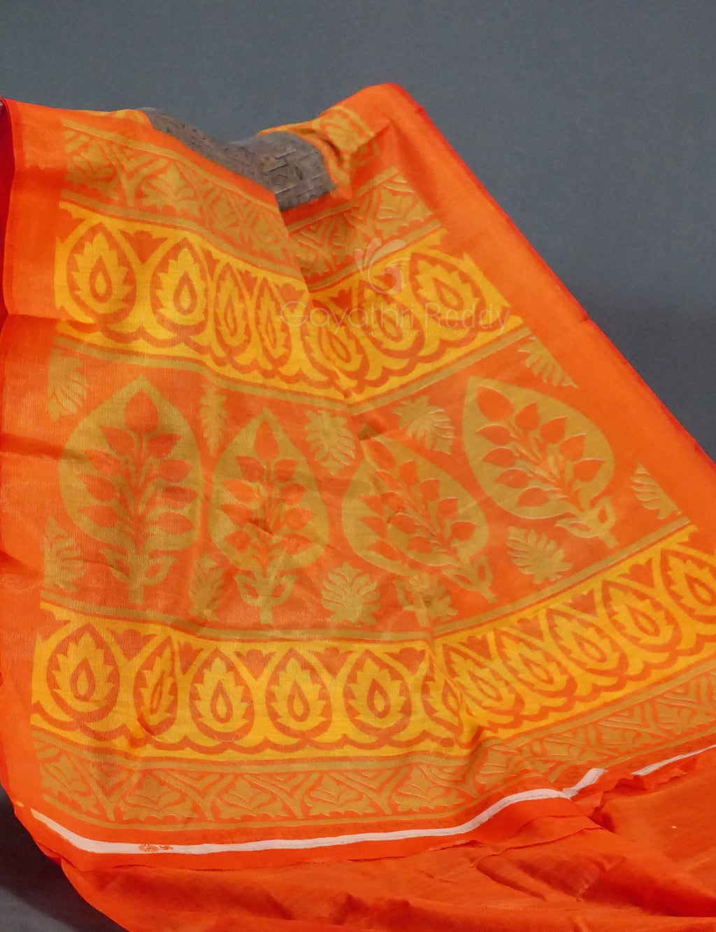 Grey Colour With Orange Blouse Cotton Brasso Saree By Gayathri Reddy Designer Studio