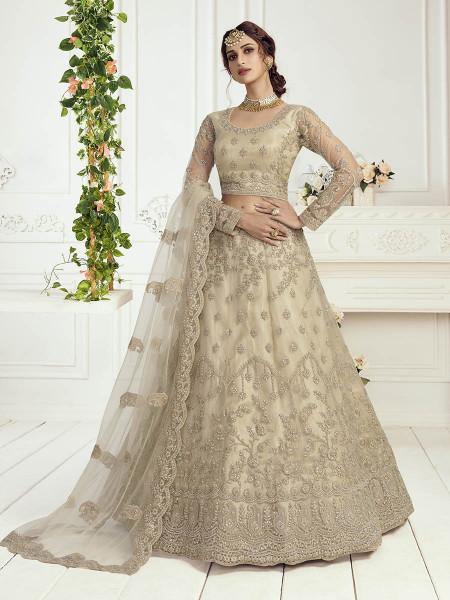 Myra Beige Heavy Embroidered Net Bridal Lehenga