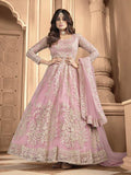 Myra Pink Butterfly Net Embroidered Anarkali Suit