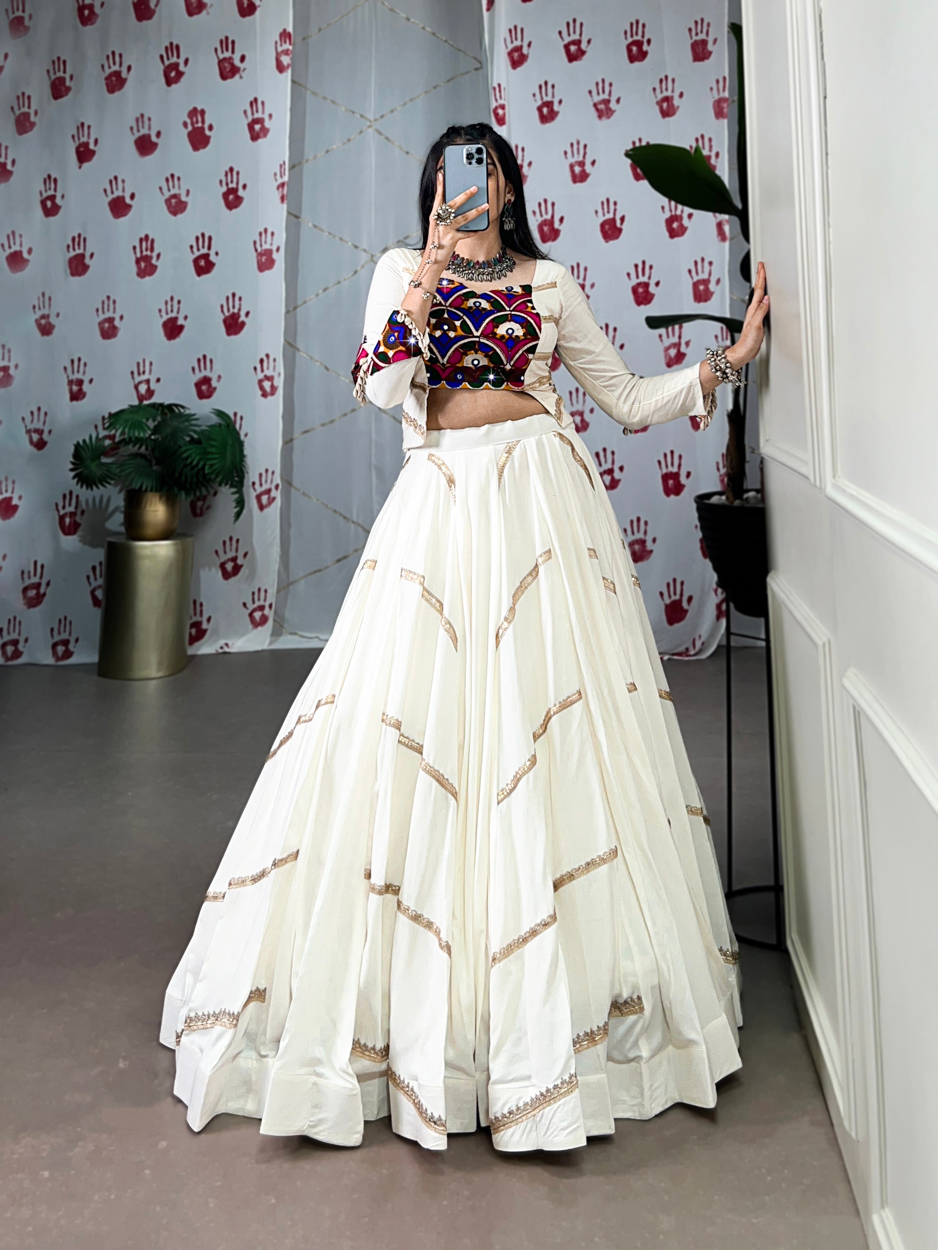 Lorenvalley White Pure Rayon Sequins Lace Touch Up Lehenga Choli