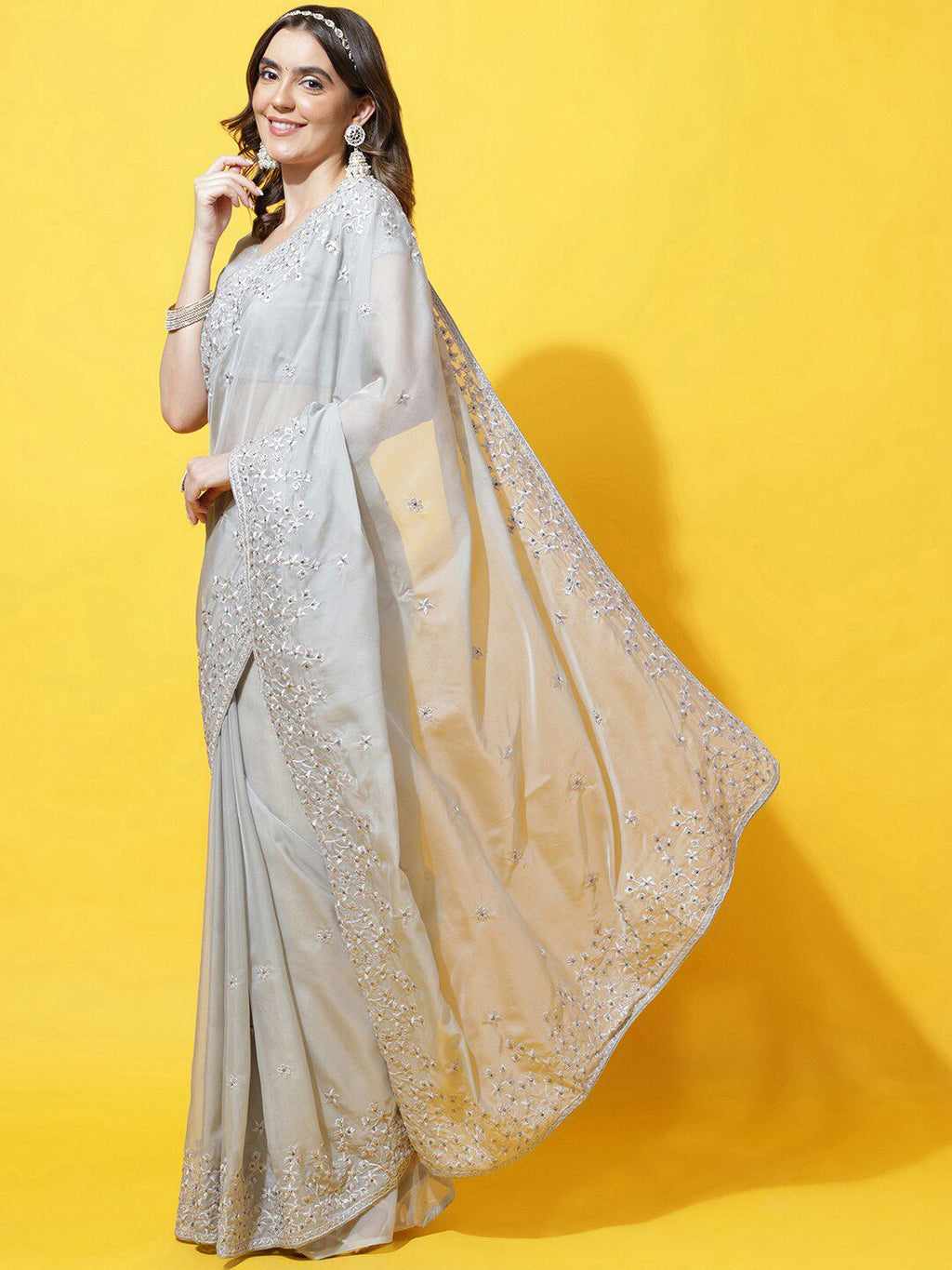kasee Floral Embroidered Organza Saree