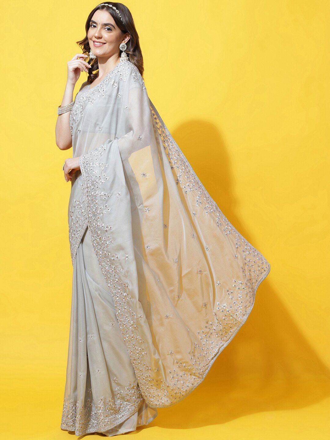 kasee Floral Embroidered Organza Saree