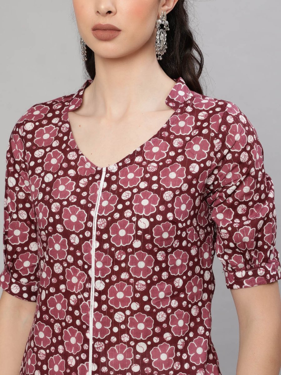 Aks Floral Printed Regular Pure Cotton Kurta With Trousers