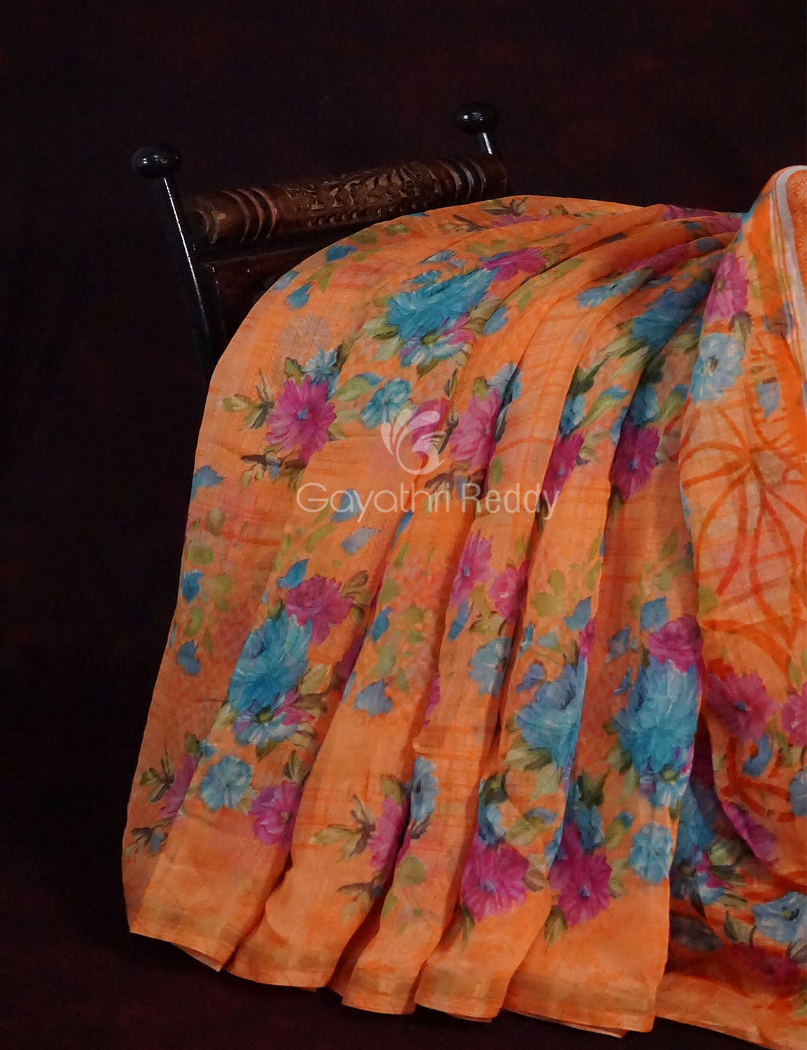 Orange Colour Print Design Semi Chanderi Saree By Gayathri Reddy Designer Studio