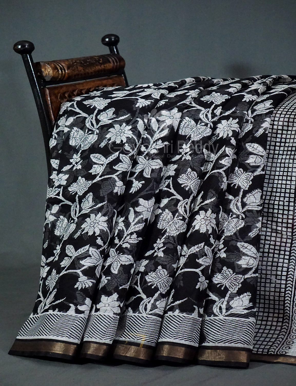 Black And White Colour Block Print Pure Kota Cotton Saree By Gayathri Reddy Designer Studio