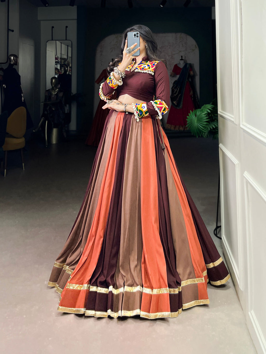 Lorenvalley Fashion Multicolor Pure Rayon Embossed Design Lace Touch Up Lehenga Choli