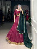 Lorenvalley Ranipink Pure Rayon Embossed Design With Gotta Patti Lace Touch Up Lehenga Choli with Dupatta