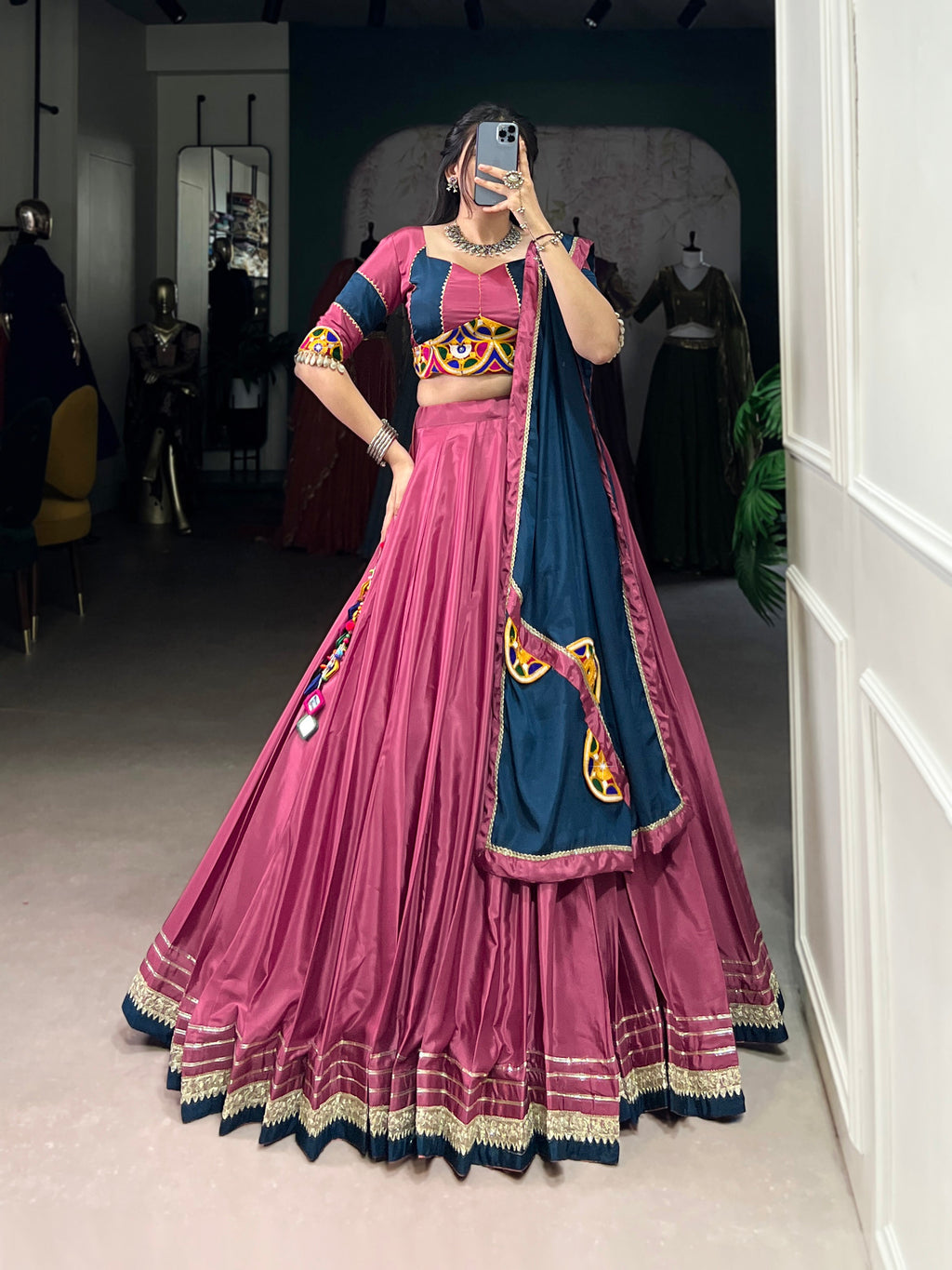 Lorenvalley Pink Silk Crepe Sequins And Thread Embroidery Gotta Patti Lace Touch Up Lehenga Choli with Dupatta