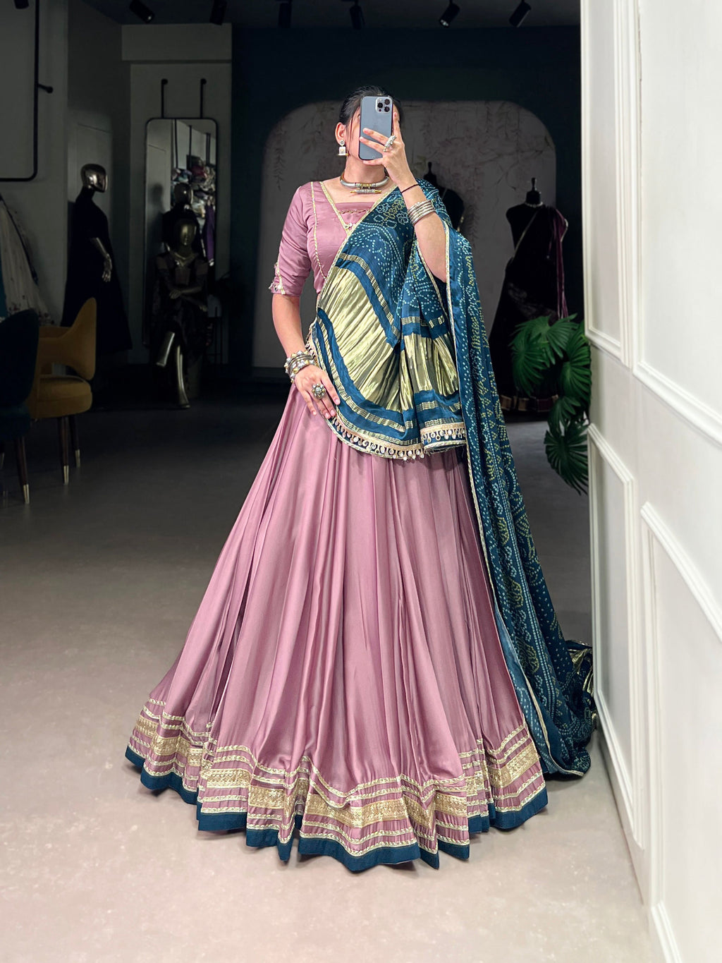 Lorenvalley Fashion Onion Pink Silk Georgette Lace Touch Up Lehenga Choli with Dupatta