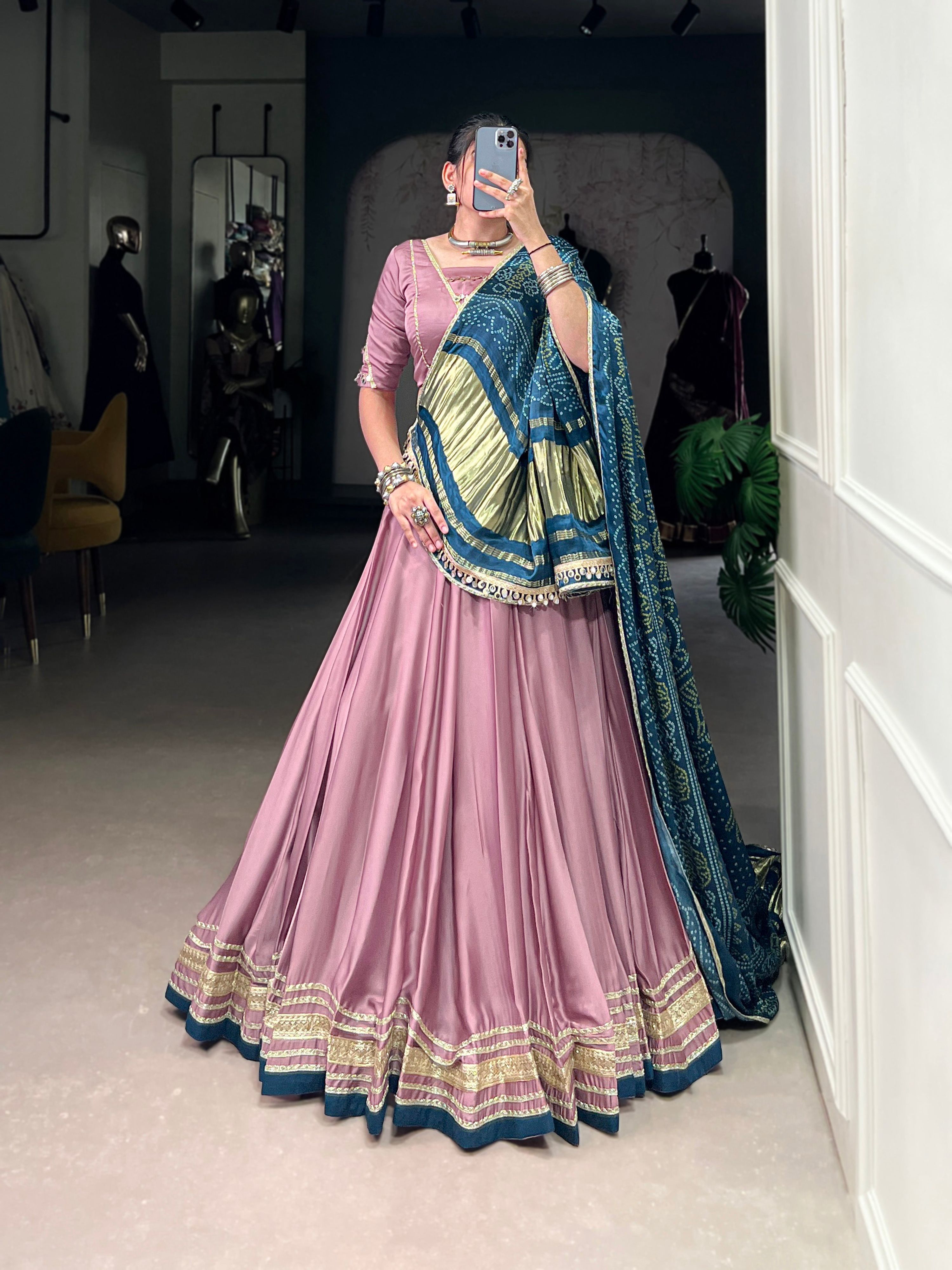 Lorenvalley Fashion Onion Pink Silk Georgette Lace Touch Up Lehenga Choli with Dupatta