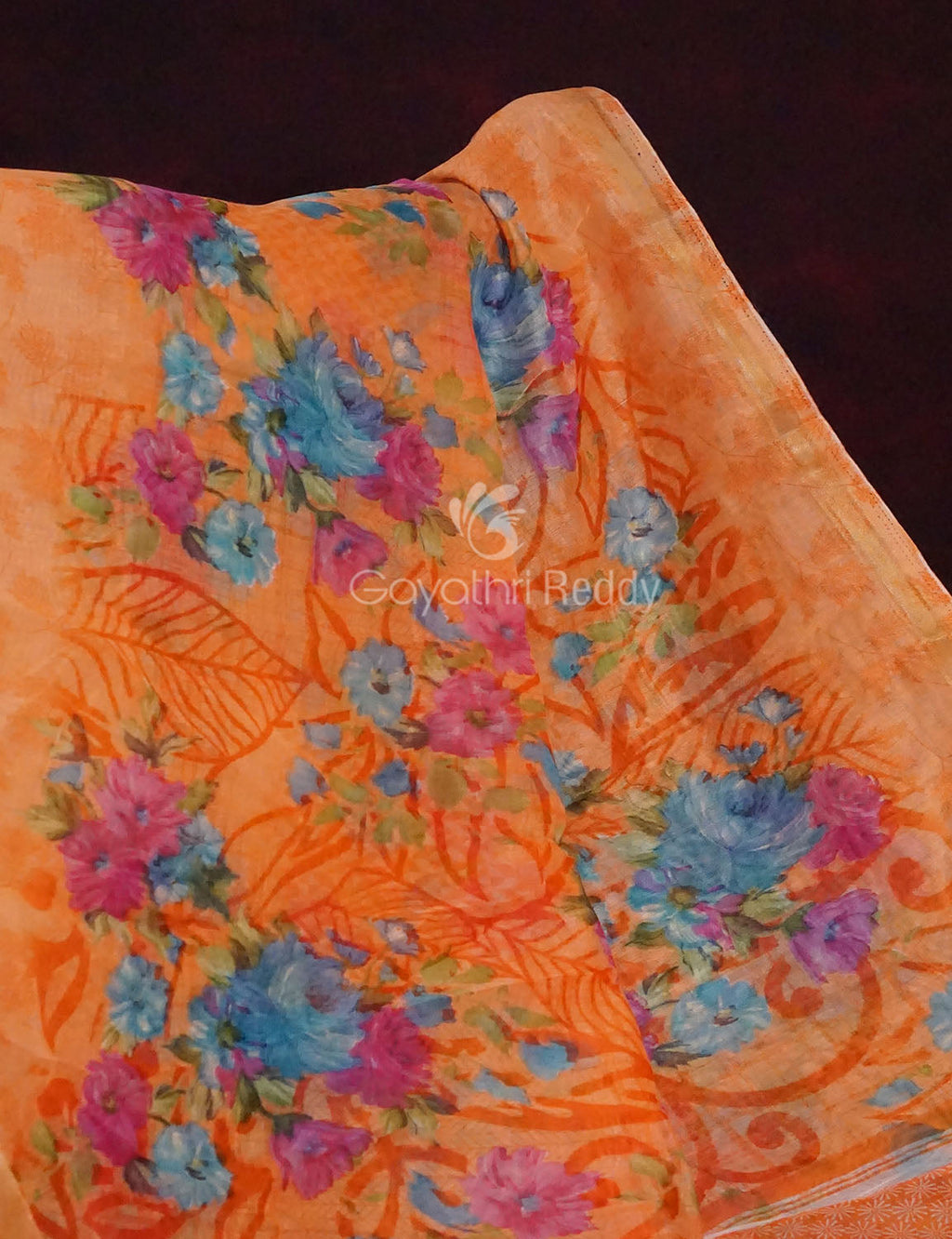 Orange Colour Print Design Semi Chanderi Saree By Gayathri Reddy Designer Studio