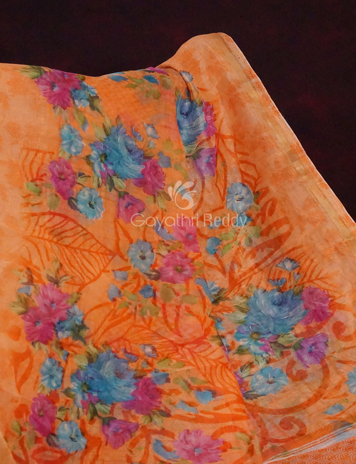 Orange Colour Print Design Semi Chanderi Saree By Gayathri Reddy Designer Studio