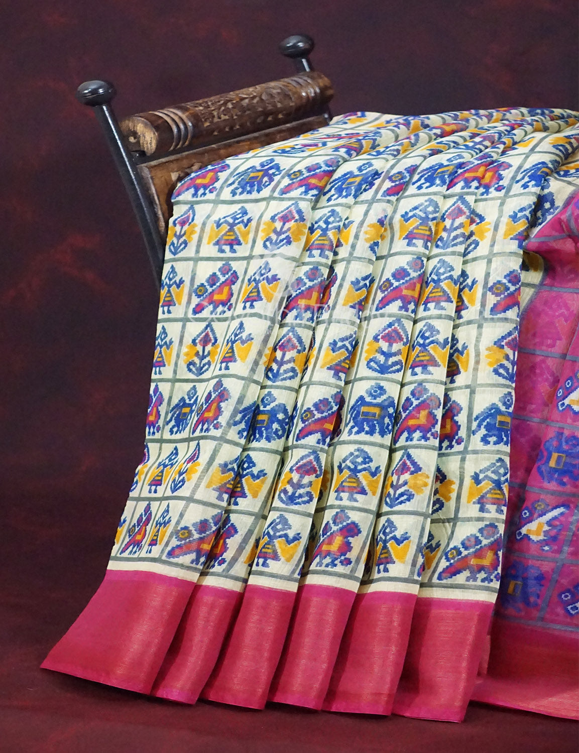 Shades of Cream Colour And Pink Blouse Patola Design Semi Chanderi Saree By Gayathri Reddy Designer Studio