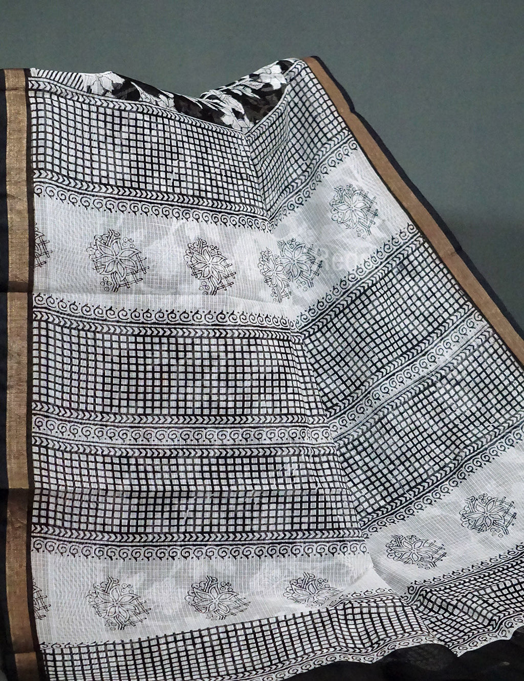 Black And White Colour Block Print Pure Kota Cotton Saree By Gayathri Reddy Designer Studio