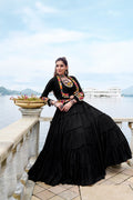 Lorenvalley Fashion Black Pure Rayon Plain Frill Lehenga Choli with Koti
