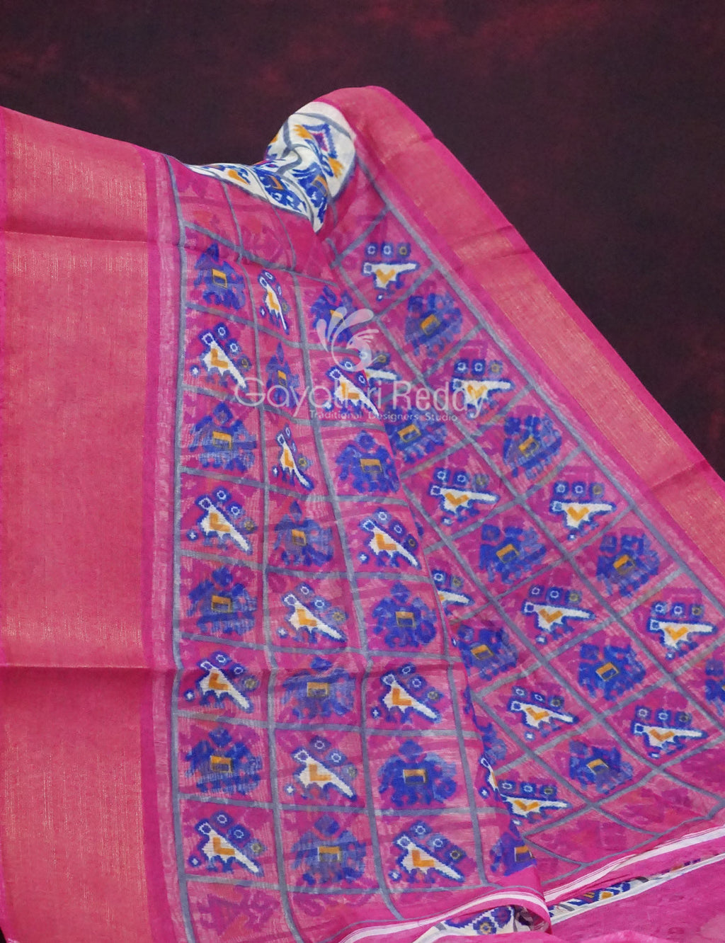 Shades of Cream Colour And Pink Blouse Patola Design Semi Chanderi Saree By Gayathri Reddy Designer Studio