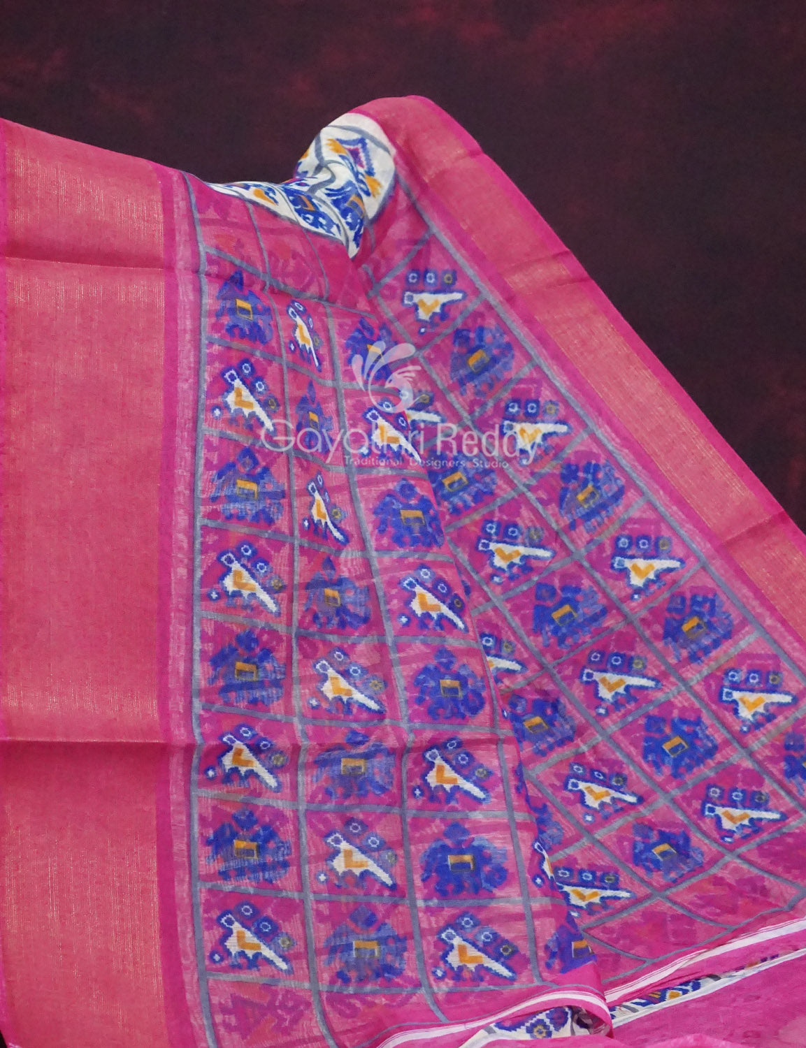 Shades of Cream Colour And Pink Blouse Patola Design Semi Chanderi Saree By Gayathri Reddy Designer Studio
