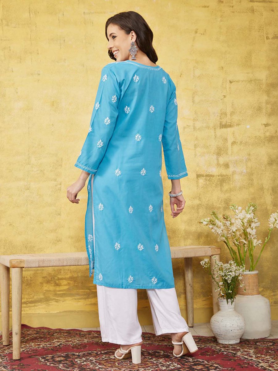 ADA Floral Lucknowi Chikankari Straight Kurta