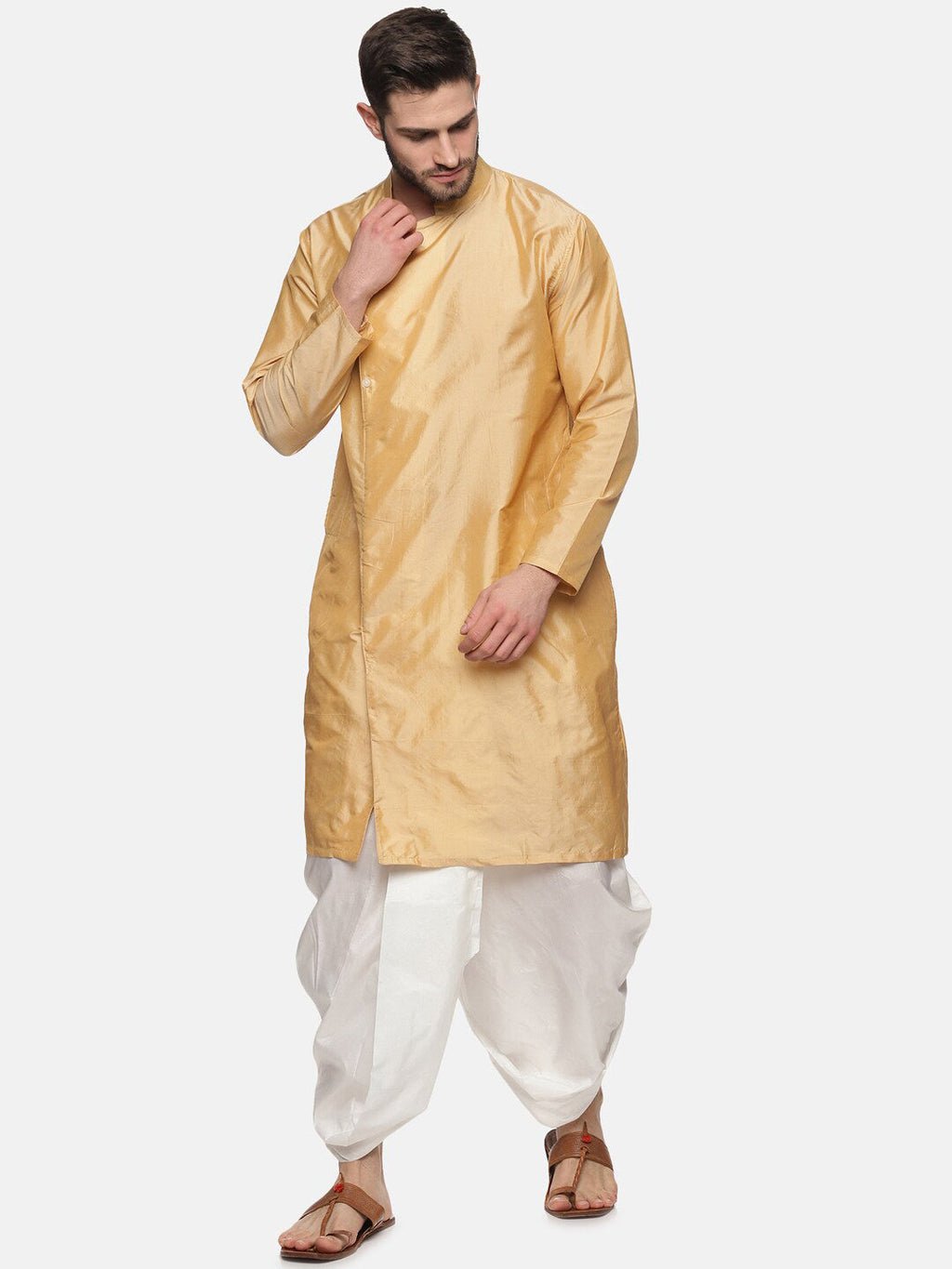 Sethukrishna Men Beige Kurta with Dhoti Pants