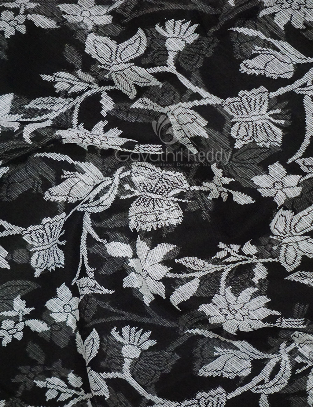 Black And White Colour Block Print Pure Kota Cotton Saree By Gayathri Reddy Designer Studio
