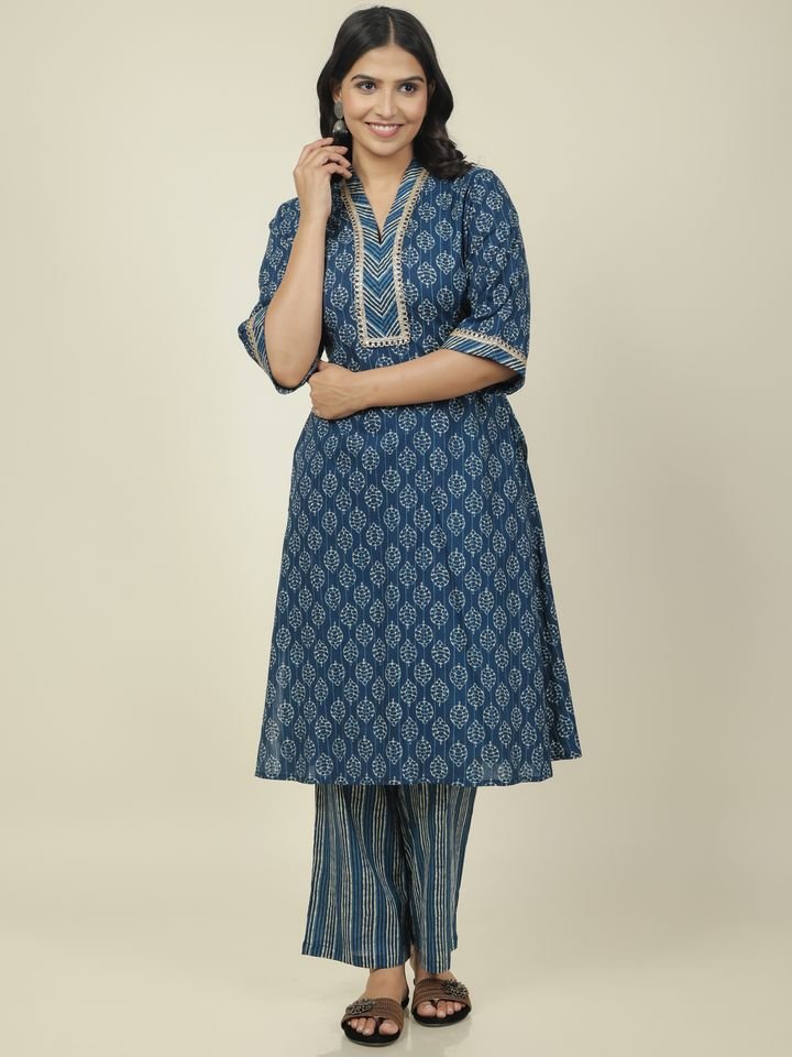 Aramya Straight Soft Cotton Block Print Women's Kurta - Blue