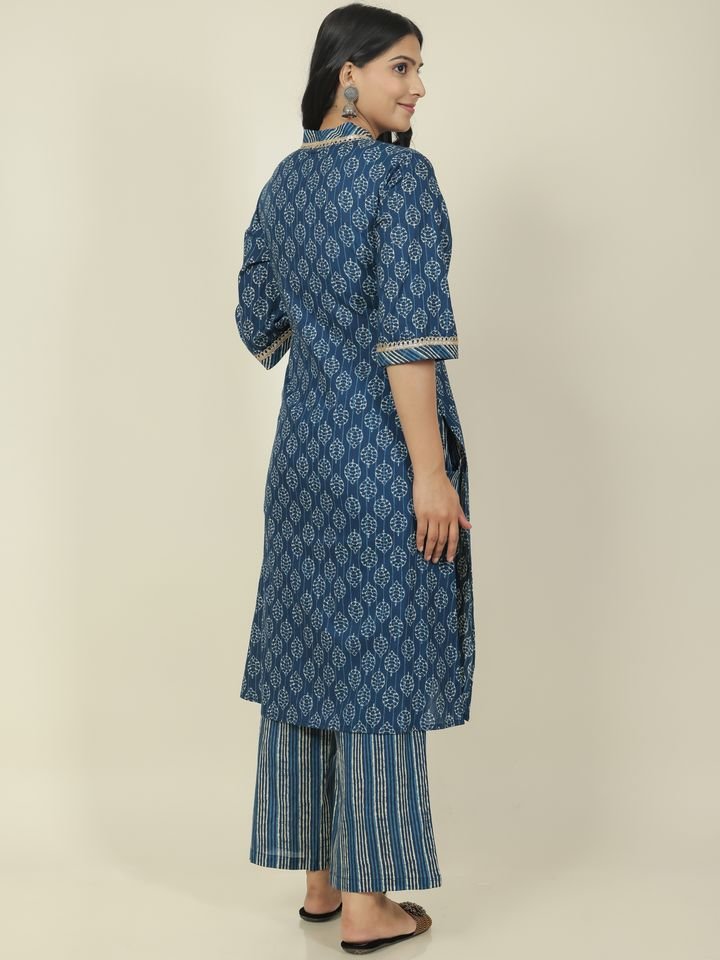 Aramya Straight Soft Cotton Block Print Women's Kurta - Blue