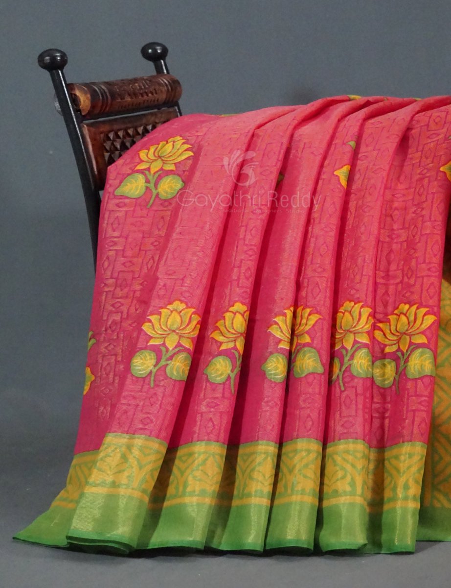 Baby Pink Colour With Leaf Green Blouse Cotton Brasso Saree By Gayathri Reddy Designer Studio