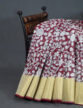 Gleaming Dark Maroon Kalamkari Cotton Linen Printed Saree By Gayathri Reddy Designer Studio