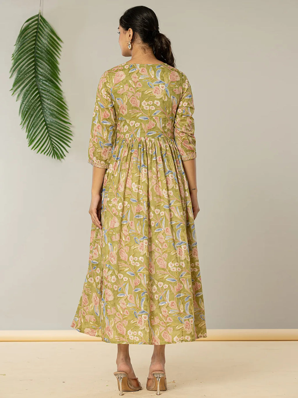 Yufta Green Pure Cotton Dori Embroidery Dress