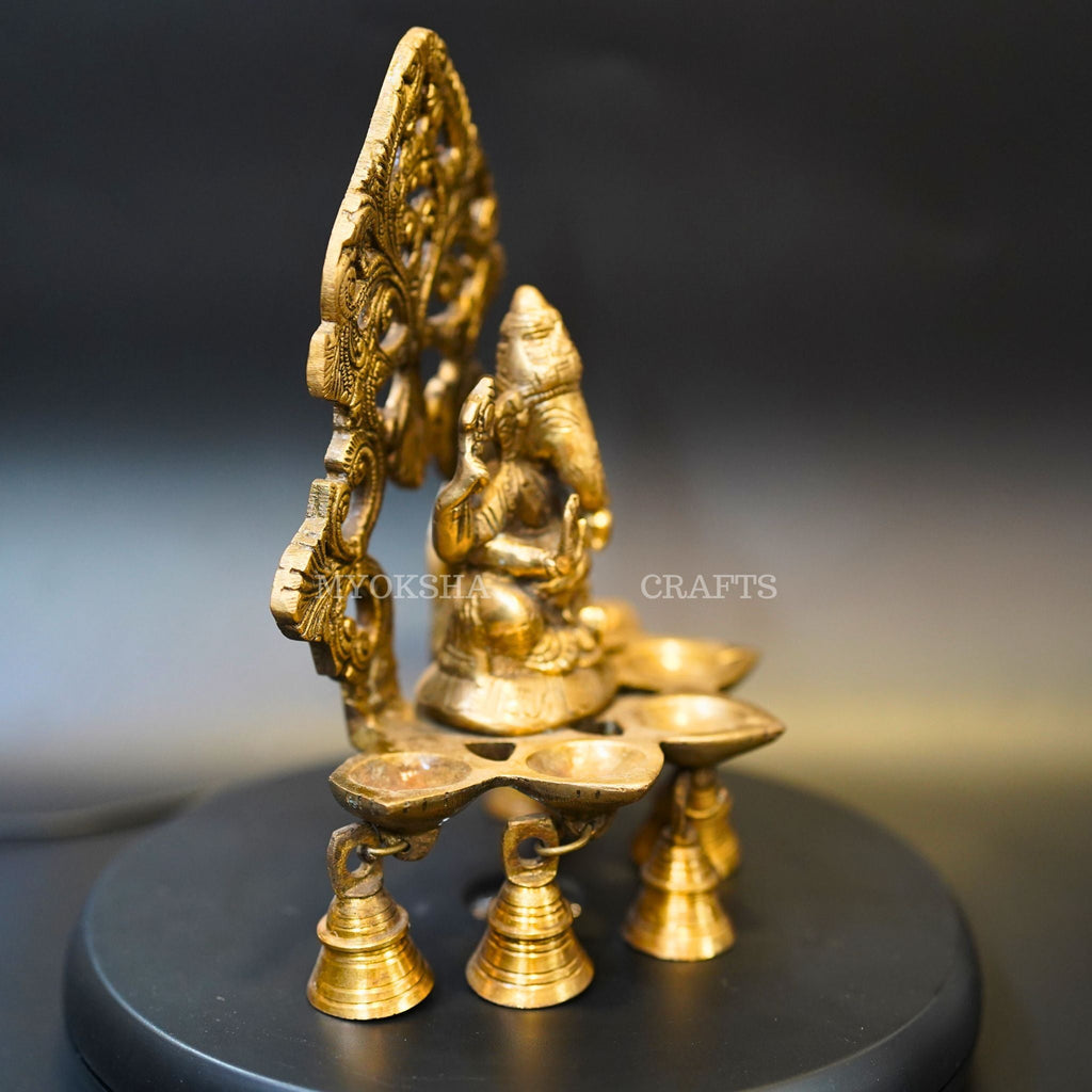 Brass Ganesha Wall Diya: Five Oil Wick