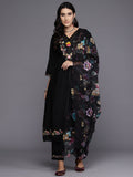 Indo Era Black Embroidered A-Line Kurta Trousers With Dupatta Set