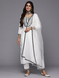 Indo Era White Embroidered Straight Kurta Trousers With Dupatta Set